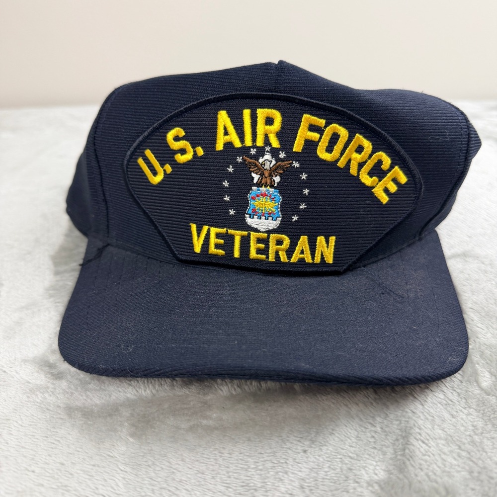 US Air Force Veteran Hat Navy Blue Snapback Eagle Crest Made in USA Cap